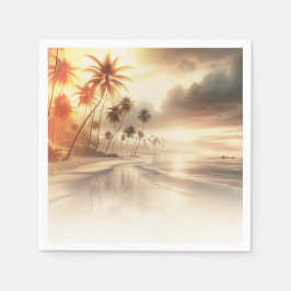 Guardanapo De Papel Palmeiras & Pôr do Sol Laranja Casamento na Praia
