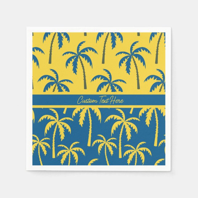 Guardanapo De Papel Palmeiras Tropicais Amarelo Azul Personalizadas (Frente)