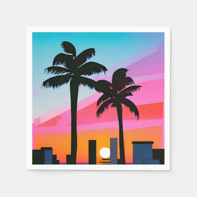 Guardanapo De Papel Palmeiras tropicais ao pôr do sol - Arte dos anos  (Frente)