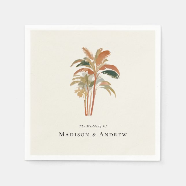 Guardanapo De Papel Palmeiras tropicais Árvores Aquarelas Pastel Boho  (Frente)