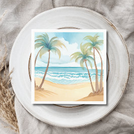 Guardanapo De Papel Palmeiras Tropicais | Casamento Aquarela na Praia