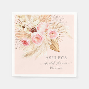 Guardanapo De Papel Pampas boho floral de cor-de-água rosa pincelada