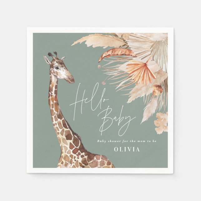 Guardanapo De Papel Pampas botânicas girafa safari verde (Frente)