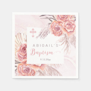Guardanapo De Papel Pampas Grass Batismo das Raparigas Rosa Rosa Rosa