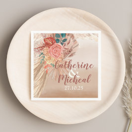 Guardanapo De Papel Pampas Grass Floral Terracotta Boho Casamento Chic