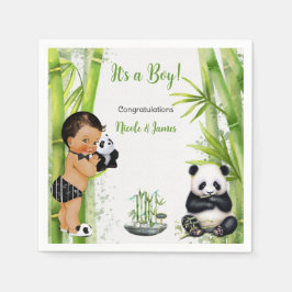 Guardanapo De Papel Panda Bamboo Tema Bebê Menino Negro Branco Verde