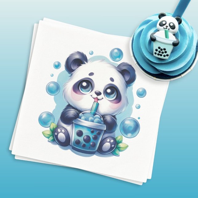 Guardanapo De Papel Panda Bebendo Blue Boba Bubble Tea (Criador carregado)