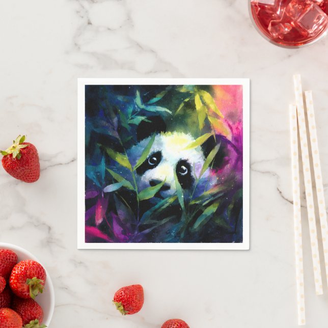 Guardanapo De Papel Panda Peeking Bamboo Watercolor (Insitu)