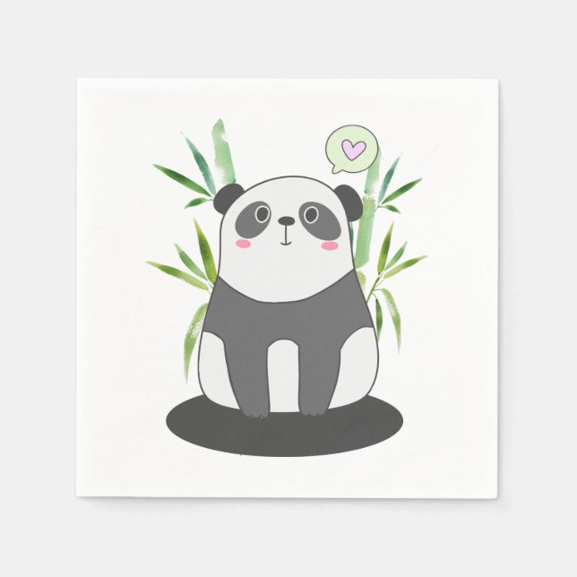 Guardanapo De Papel Panda Preto e Branco Fofo no Bambu (Frente)