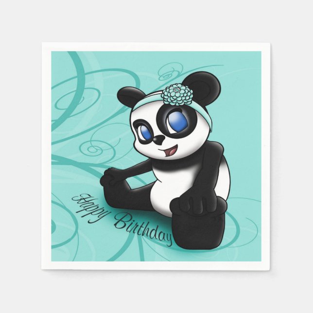 Guardanapo De Papel Panda Turquoise Birthday (Frente)