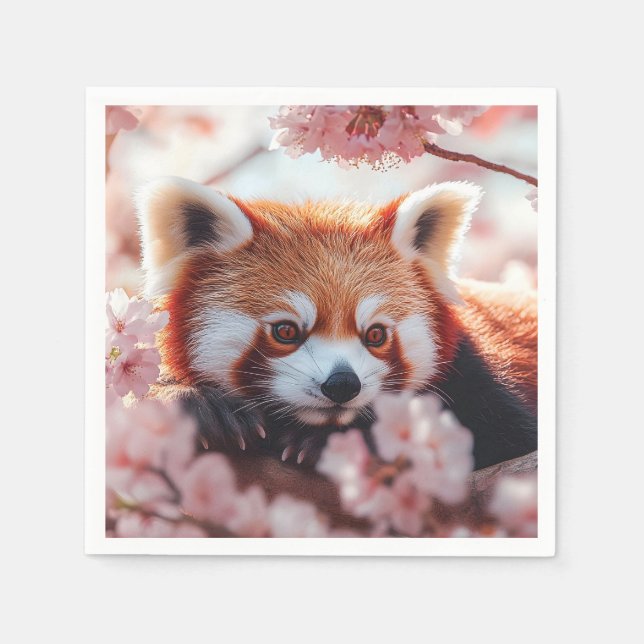 Guardanapo De Papel Panda Vermelha Entre Blossomas De Cereja (Frente)