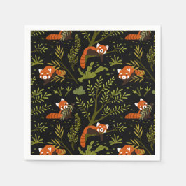 Guardanapo De Papel Pandas Vermelhos na Floresta Preta