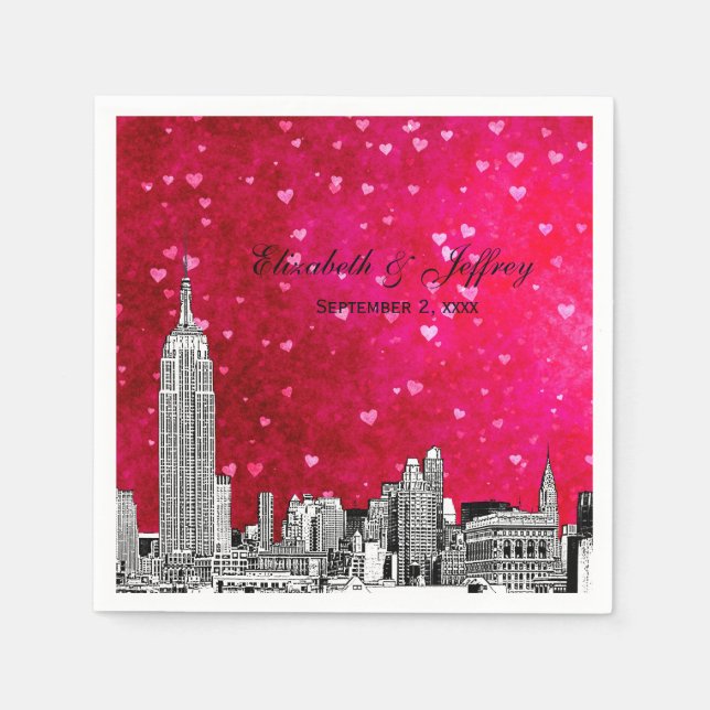 Guardanapo De Papel Panorama de NYC 01 Gravado Rosa Quente Vermelho Co (Frente)