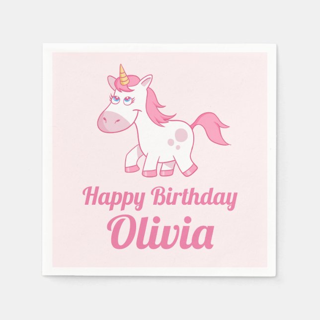 Guardanapo De Papel Papagaio de Aniversário Cor-de-Rosa-Cor-de-Unicórn (Frente)