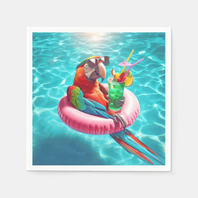 Guardanapo De Papel Papagaio Flutuante numa Piscina (Frente)