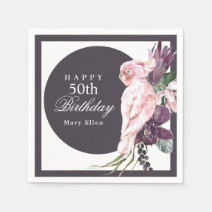 Guardanapo De Papel Papagaio Rosa Boho Botânico 50º Aniversário