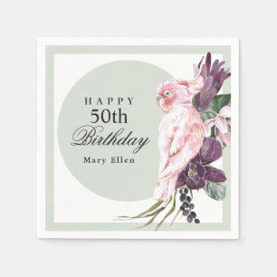 Guardanapo De Papel Papagaio Rosa Boho Botânico 50º Aniversário