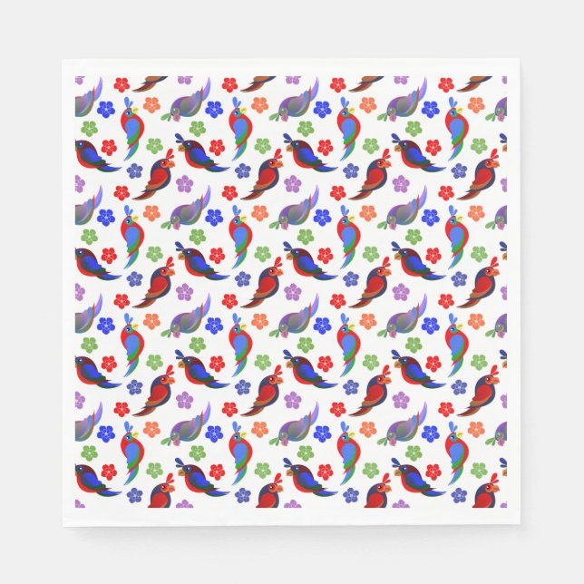 Guardanapo De Papel Papagaios e flores (Frente)