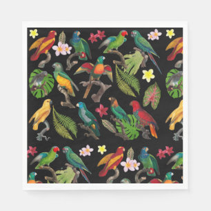 Guardanapo De Papel Papagaios Tropicais Coloridos, Folhas e Flores