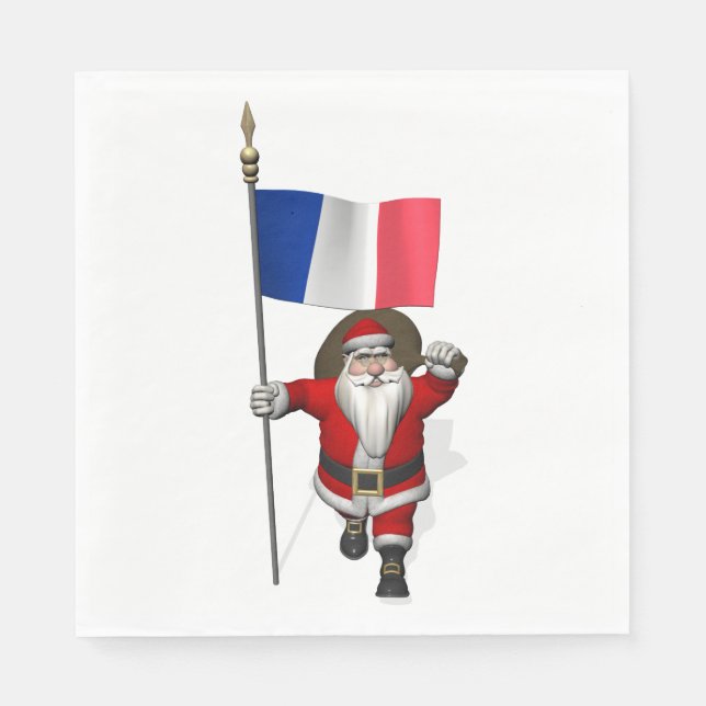 Guardanapo De Papel Papai Noel Com Bandeira Da França (Frente)
