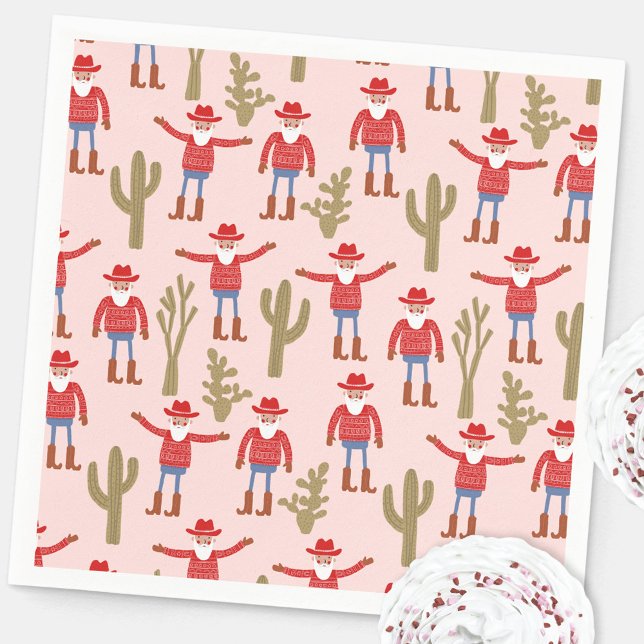 Guardanapo De Papel Papai Noel Cowboy Natal Western (Fun Cowboy Santa Claus Christmas Holidays Western party paper napkin)