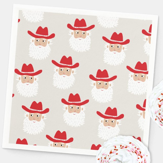 Guardanapo De Papel Papai Noel Cowboy Natal Western (Fun Cowboy Santa Claus Western Holidays Christmas party paper napkin)