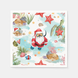 Guardanapo De Papel Papai Noel de Mergulho Natal Subaquático