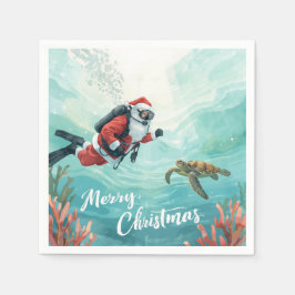 Guardanapo De Papel Papai Noel de Mergulho Natal Subaquático