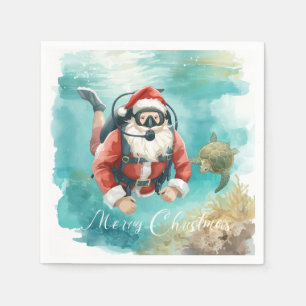 Guardanapo De Papel Papai Noel de Mergulho Natal Subaquático