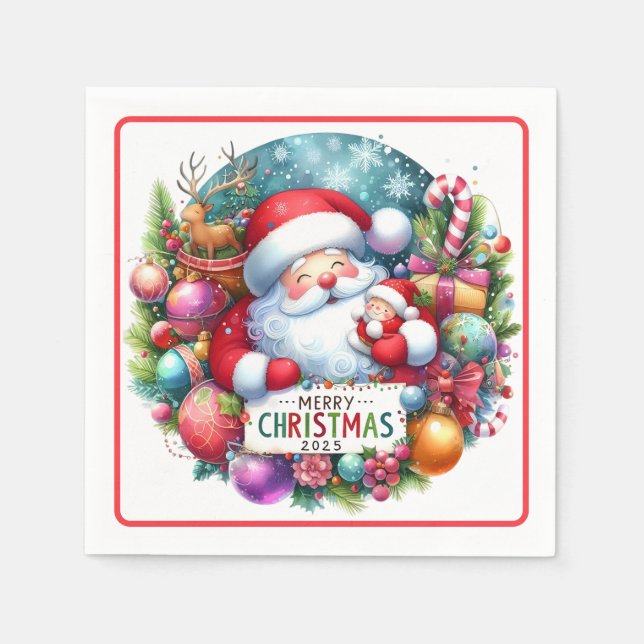 Guardanapo De Papel Papai Noel de Natal Com Bebê  (Frente)