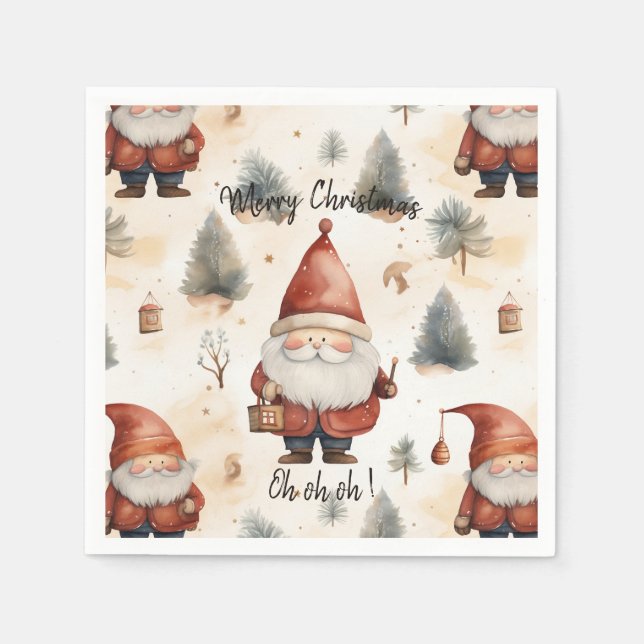 Guardanapo De Papel Papai Noel de Natal em Aquarela 2 -  (Frente)