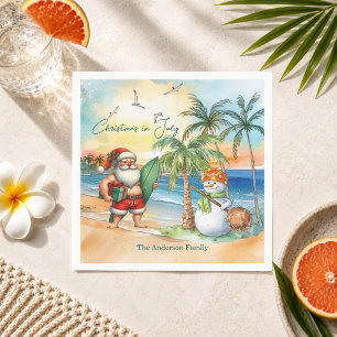 Guardanapo De Papel Papai Noel de Verão & Boneco de Neve Natal em Julh