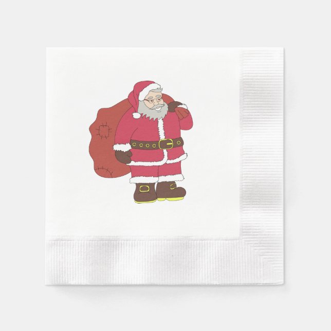 Guardanapo De Papel Papai Noel de vermelho com saco de presentes e ócu (Frente)