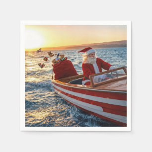 Guardanapo De Papel Papai Noel dirigindo um barco de corrida