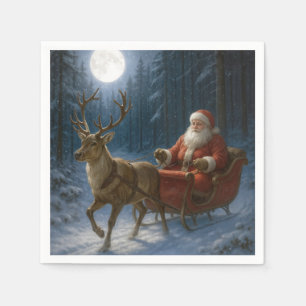 Guardanapo De Papel Papai Noel dirigindo um trenó ao luar