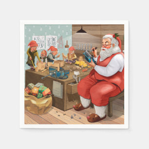 Guardanapo De Papel Papai noel e duendes que fazem o Natal dos
