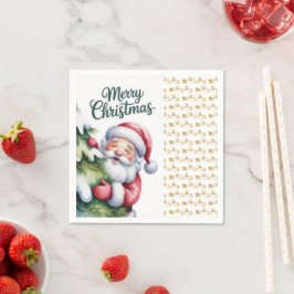 Guardanapo De Papel Papai Noel Engraçado e Fofo com Árvore e Tipografi