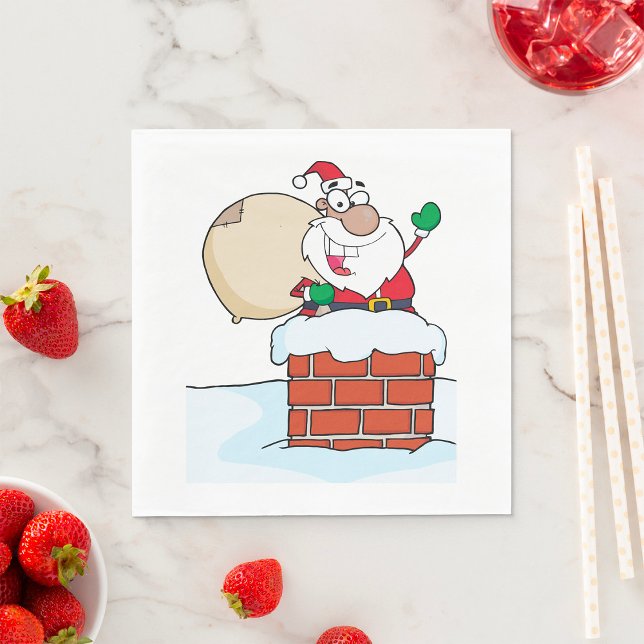 Guardanapo De Papel Papai Noel Engraçado na Chaminé (Criador carregado)