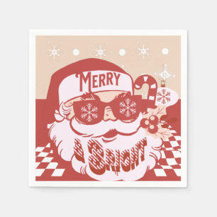 Guardanapo De Papel Papai Noel Engraçado Retro Vermelho Rosa Festa de