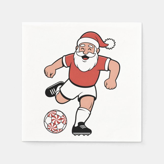 Guardanapo De Papel Papai Noel Jogando Futebol Natal Jogador Esporte  (Frente)