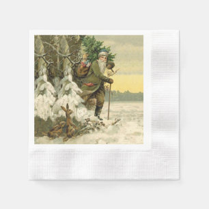 Guardanapo De Papel Papai Noel Natal Vitoriano Árvore de Férias Vintag
