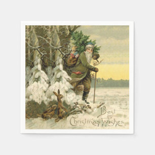Guardanapo De Papel Papai Noel Natal Vitoriano Árvore de Natal Vintage