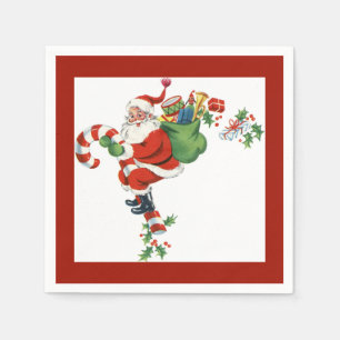 Guardanapo De Papel Papai noel retro alegre que monta o vermelho do