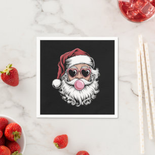 Guardanapo De Papel Papai Noel Retro Com Óculos Soprando Bolha De Nata