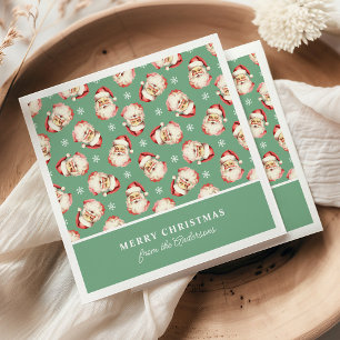 Guardanapo De Papel Papai Noel Retro Verde Nome Personalizado Natal
