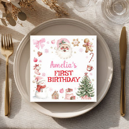 Guardanapo De Papel Papai Noel Rosa Natal Retrô Aniversário de Natal