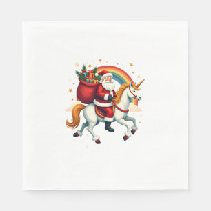 Guardanapo De Papel Papai Noel Vintage Montado em Unicórnio Arco-íris 