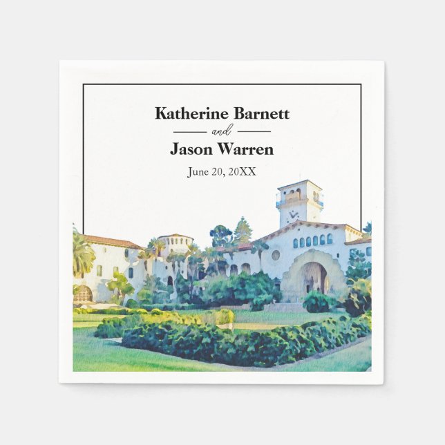 Guardanapo De Papel Papais noeis Barbara Courthouse Casamento Watercol (Frente)