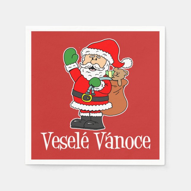 Guardanapo De Papel Papais noeis de Natal checos Vesele Vanoce (Vermel (Frente)