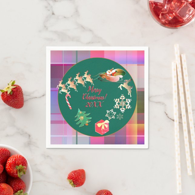 Guardanapo De Papel Papais noeis de Natal Reindeer Xadrez Napkins (Insitu)